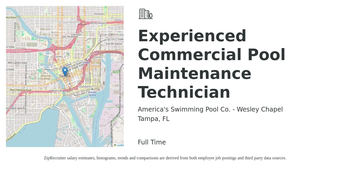 America's Swimming Pool Co. - Wesley Chapel job posting for a Experienced Commercial Pool Maintenance Technician in Tampa, FL with a salary of $16 to $20 Hourly with a map of Tampa location.