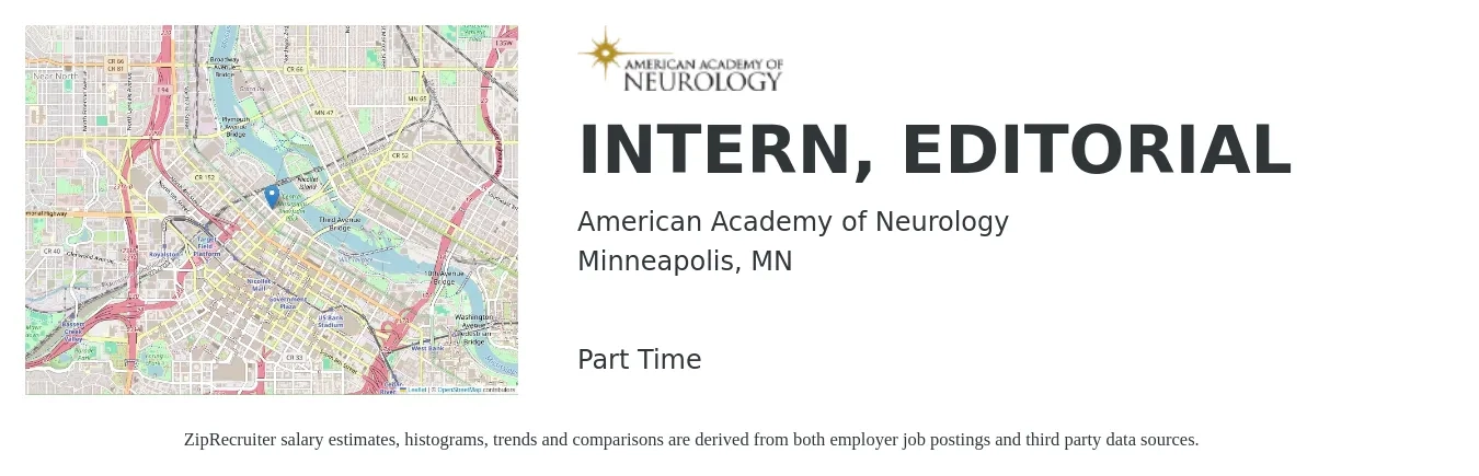 American Academy of Neurology job posting for a INTERN, EDITORIAL in Minneapolis, MN with a salary of $16 to $29 Hourly with a map of Minneapolis location.
