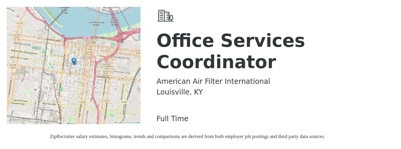 American Air Filter International job posting for a Office Services Coordinator in Louisville, KY with a salary of $18 to $25 Hourly with a map of Louisville location.