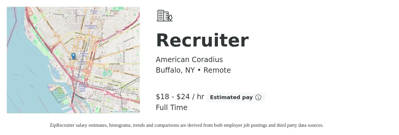 American Coradius job posting for a Recruiter in Buffalo, NY with a salary of $19 to $25 Hourly with a map of Buffalo location.