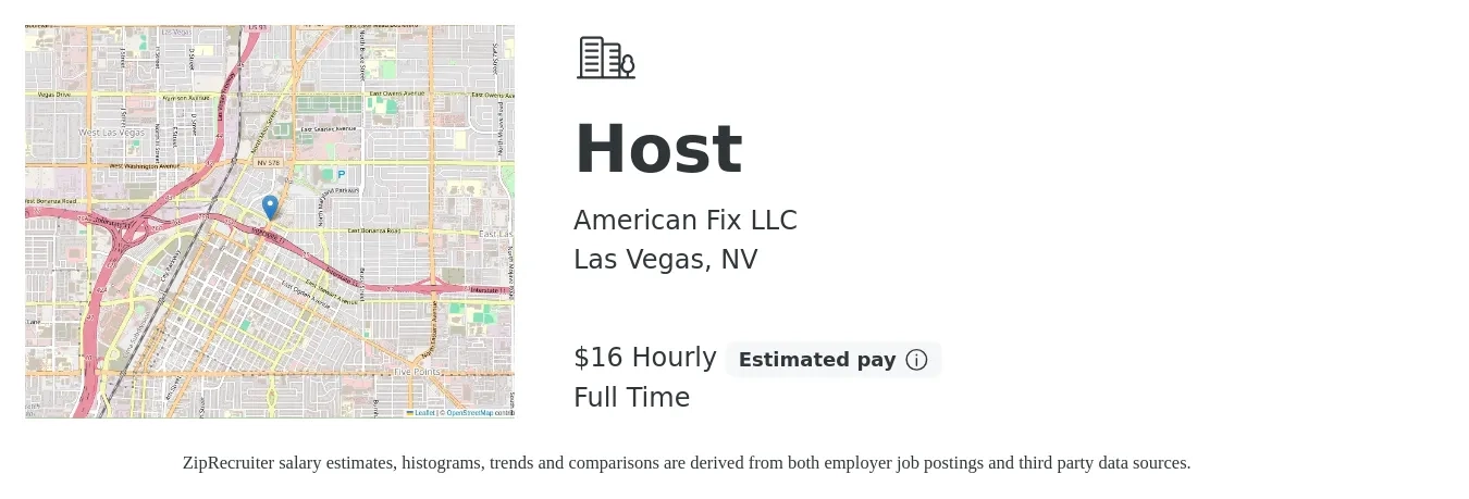 American Fix LLC job posting for a Host in Las Vegas, NV with a salary of $17 Hourly with a map of Las Vegas location.