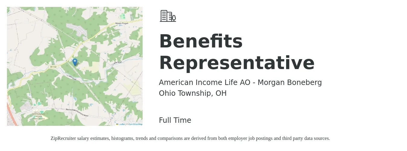 American Income Life AO - Morgan Boneberg job posting for a Benefits Representative in Ohio Township, OH with a salary of $37,700 to $65,200 Yearly with a map of Ohio Township location.