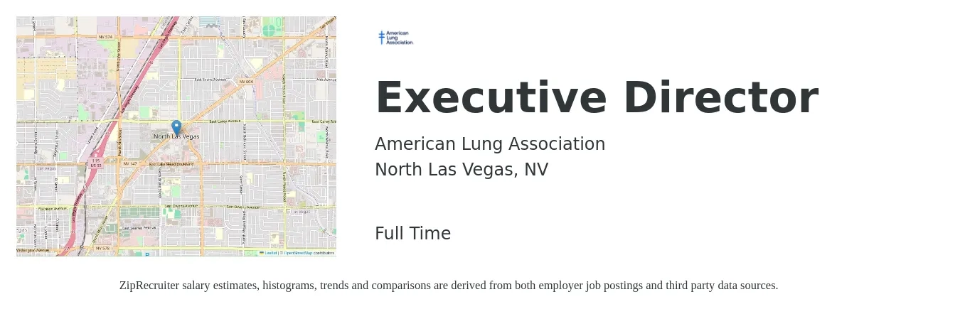 American Lung Association job posting for a Executive Director in North Las Vegas, NV with a salary of $70,600 to $115,500 Yearly with a map of North Las Vegas location.