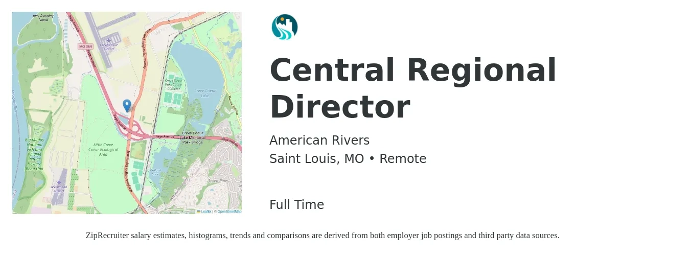 American Rivers job posting for a Central Regional Director in Saint Louis, MO with a salary of $66,100 to $111,800 Yearly with a map of Saint Louis location.