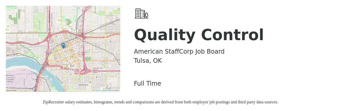 American StaffCorp Job Board job posting for a Quality Control in Tulsa, OK with a salary of $16 to $23 Hourly with a map of Tulsa location.
