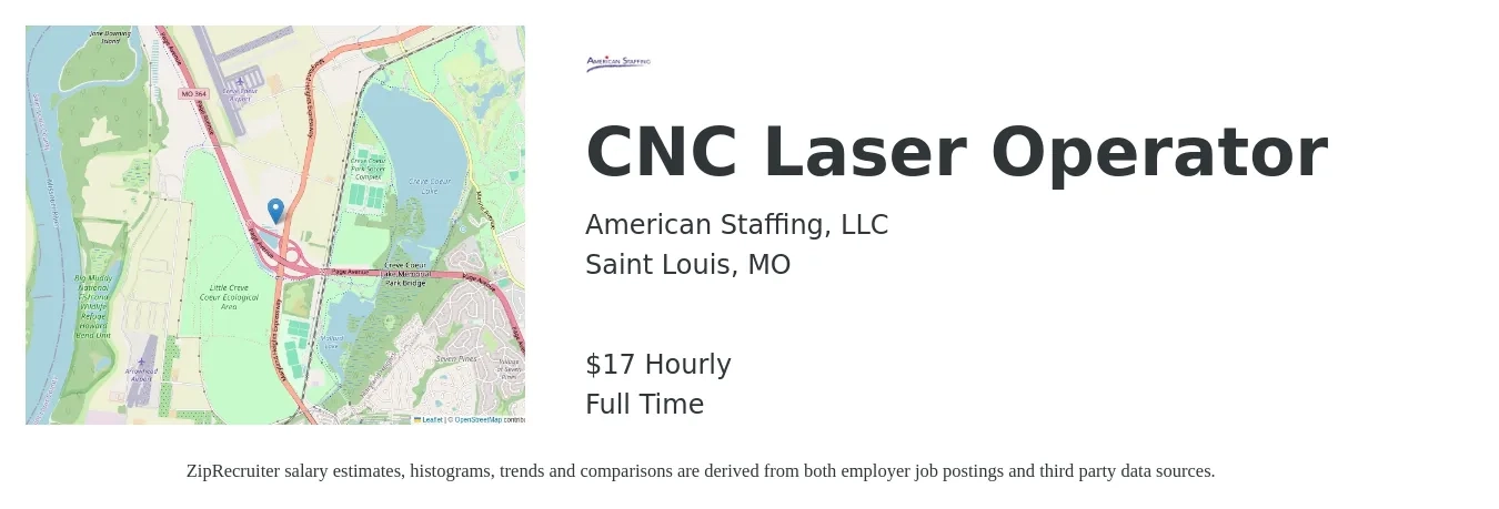 American Staffing, LLC job posting for a CNC Laser Operator in Saint Louis, MO with a salary of $18 Hourly with a map of Saint Louis location.