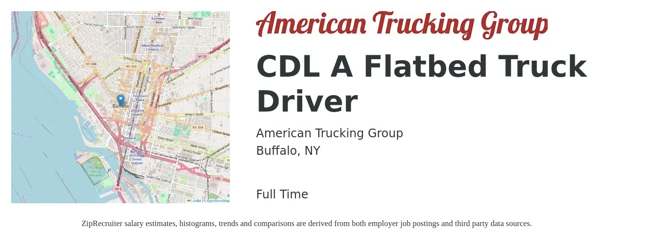 American Trucking Group job posting for a CDL A Flatbed Truck Driver in Buffalo, NY with a salary of $5,000 Weekly with a map of Buffalo location.