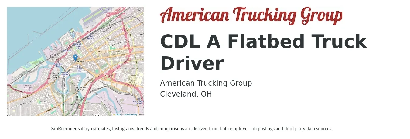 American Trucking Group job posting for a CDL A Flatbed Truck Driver in Cleveland, OH with a salary of $5,000 Weekly with a map of Cleveland location.