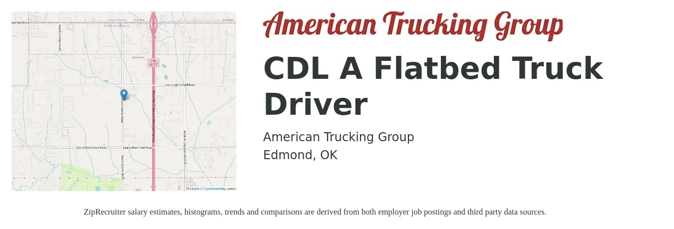 American Trucking Group job posting for a CDL A Flatbed Truck Driver in Edmond, OK with a salary of $5,000 Weekly with a map of Edmond location.