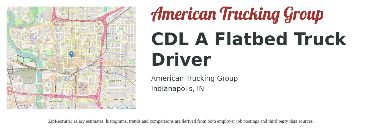 American Trucking Group job posting for a CDL A Flatbed Truck Driver in Indianapolis, IN with a salary of $5,000 Weekly with a map of Indianapolis location.