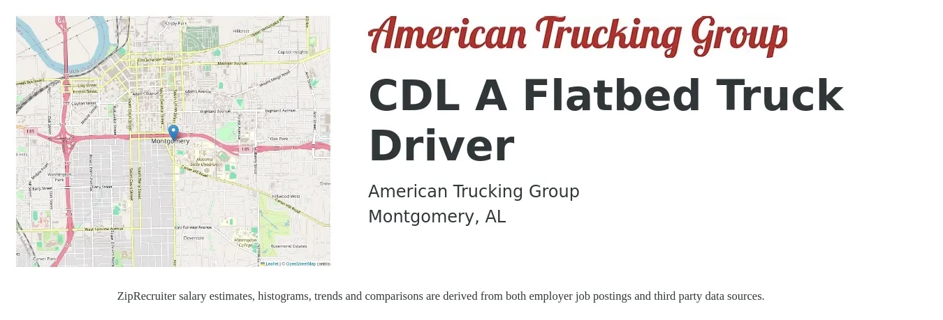American Trucking Group job posting for a CDL A Flatbed Truck Driver in Montgomery, AL with a salary of $5,000 Weekly with a map of Montgomery location.
