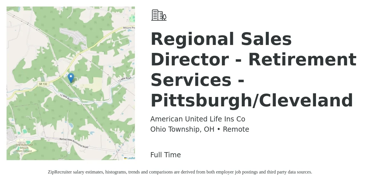 American United Life Ins Co job posting for a Regional Sales Director - Retirement Services - Pittsburgh/Cleveland in Ohio Township, OH with a salary of $87,900 to $137,100 Yearly with a map of Ohio Township location.