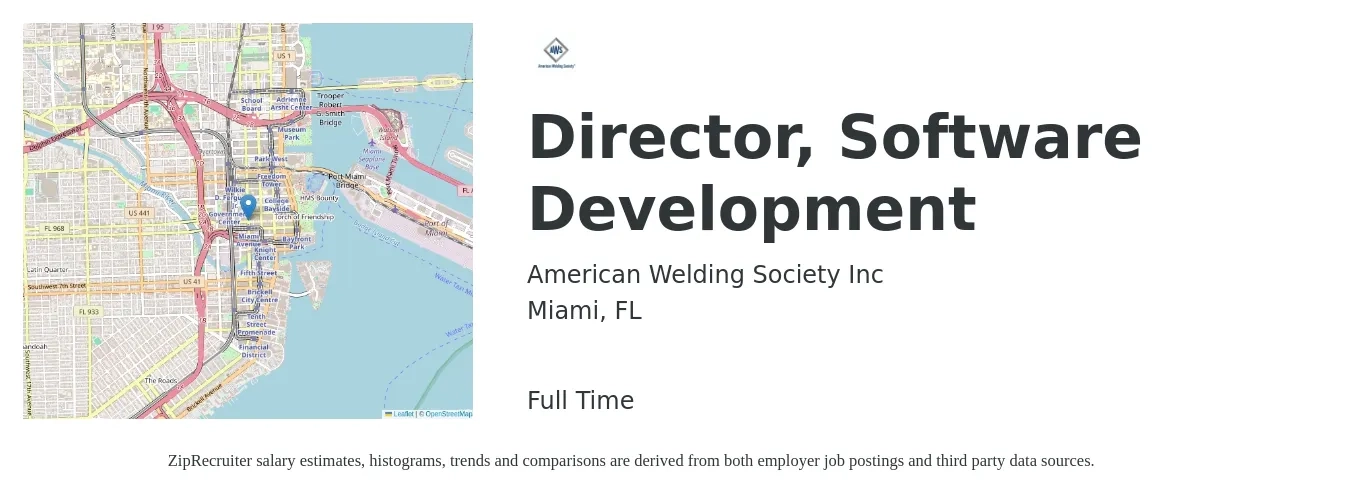 American Welding Society Inc job posting for a Director, Software Development in Miami, FL with a salary of $146,300 to $197,500 Yearly with a map of Miami location.