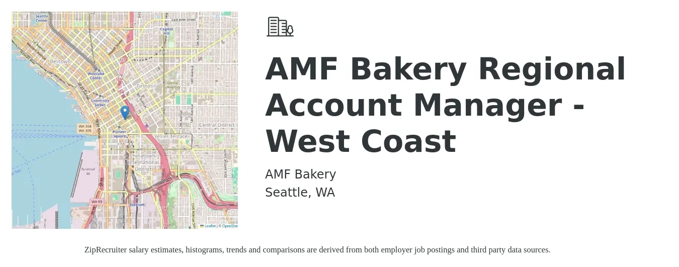 AMF Bakery job posting for a AMF Bakery Regional Account Manager - West Coast in Seattle, WA with a salary of $59,000 to $60,000 Yearly with a map of Seattle location.