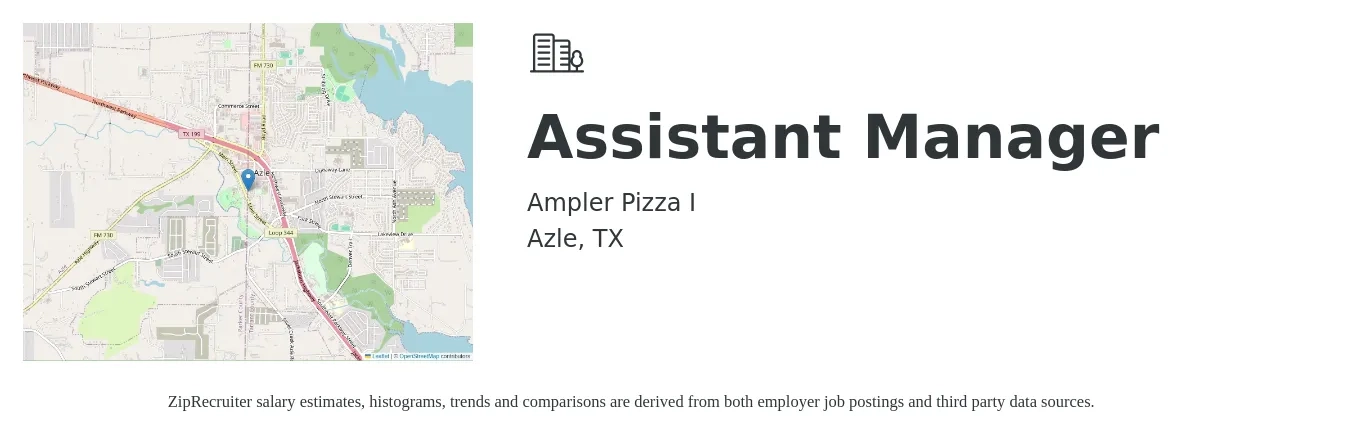 Ampler Pizza I job posting for a Assistant Manager in Azle, TX with a salary of $14 to $22 Hourly with a map of Azle location.