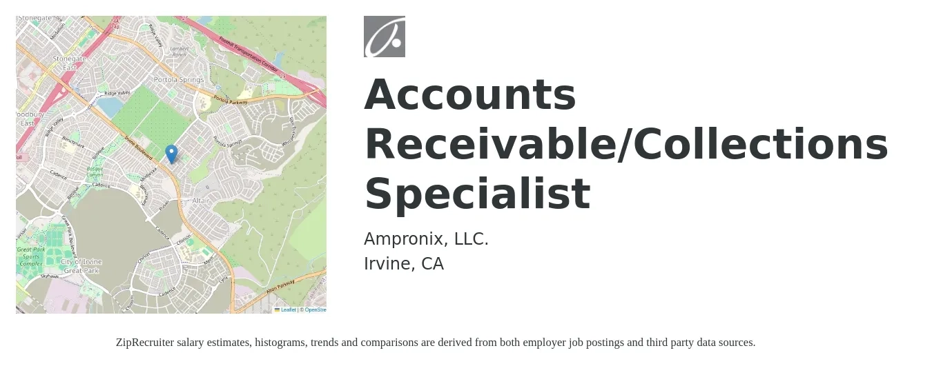 Ampronix, LLC. job posting for a Accounts Receivable/Collections Specialist in Irvine, CA with a salary of $22 to $25 Hourly with a map of Irvine location.