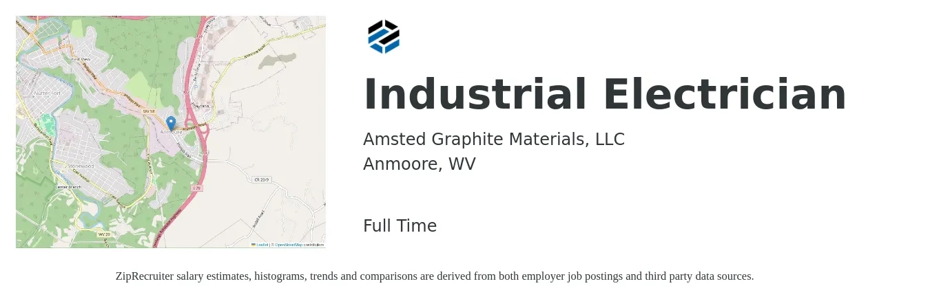 Amsted Graphite Materials, LLC job posting for a Industrial Electrician in Anmoore, WV with a salary of $27 to $35 Hourly with a map of Anmoore location.