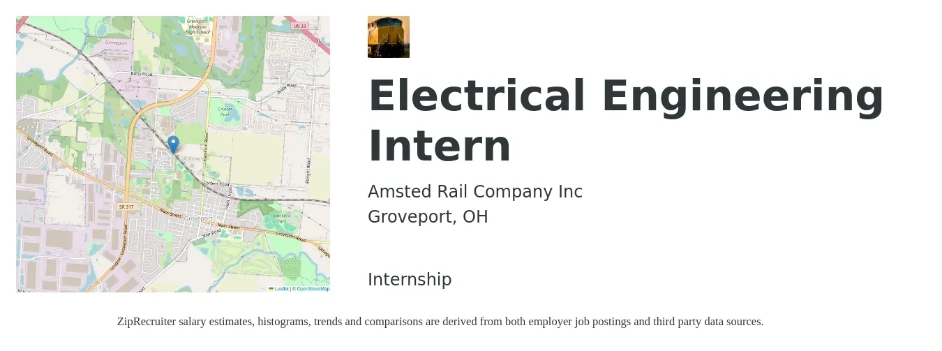 Amsted Rail Company Inc job posting for a Electrical Engineering Intern in Groveport, OH with a salary of $18 to $24 Hourly with a map of Groveport location.
