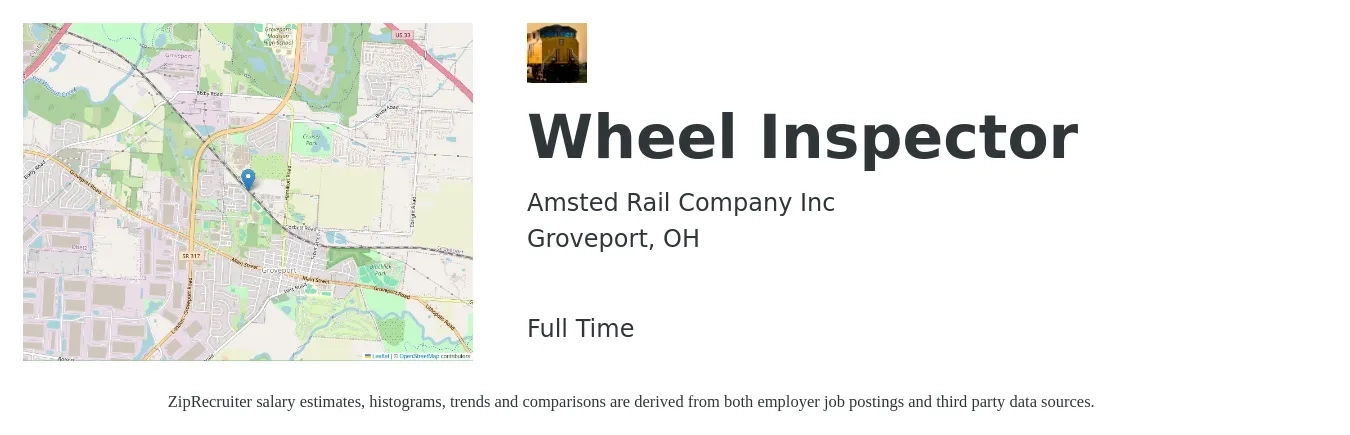 Amsted Rail Company Inc job posting for a Wheel Inspector in Groveport, OH with a salary of $26 to $29 Hourly with a map of Groveport location.