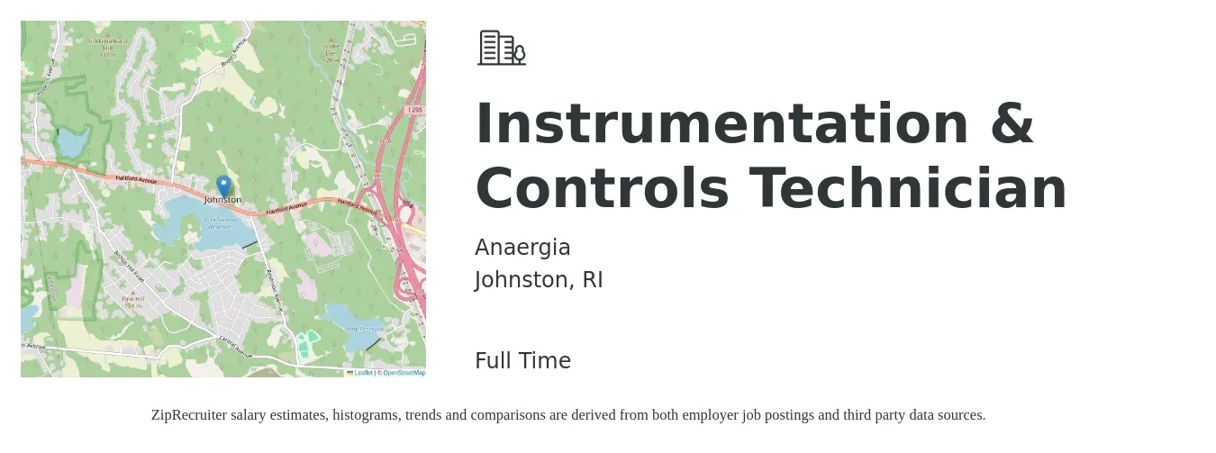 Anaergia job posting for a Instrumentation & Controls Technician in Johnston, RI with a salary of $30 to $43 Hourly with a map of Johnston location.