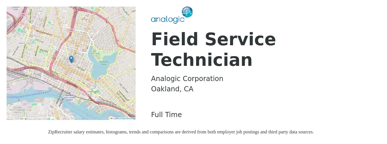 Analogic Corporation job posting for a Field Service Technician in Oakland, CA with a salary of $23 to $34 Hourly with a map of Oakland location.