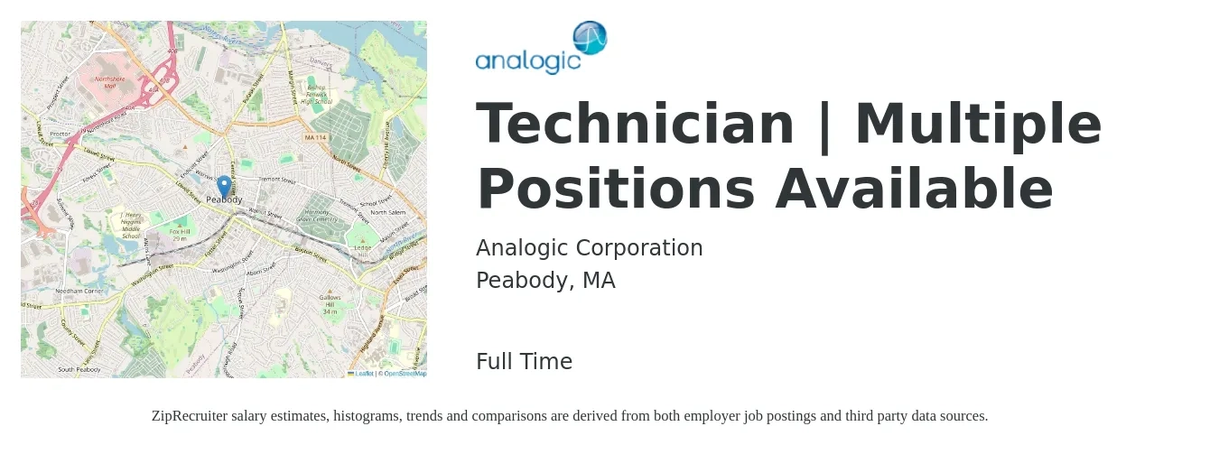 Analogic Corporation job posting for a Technician | Multiple Positions Available in Peabody, MA with a map of Peabody location.