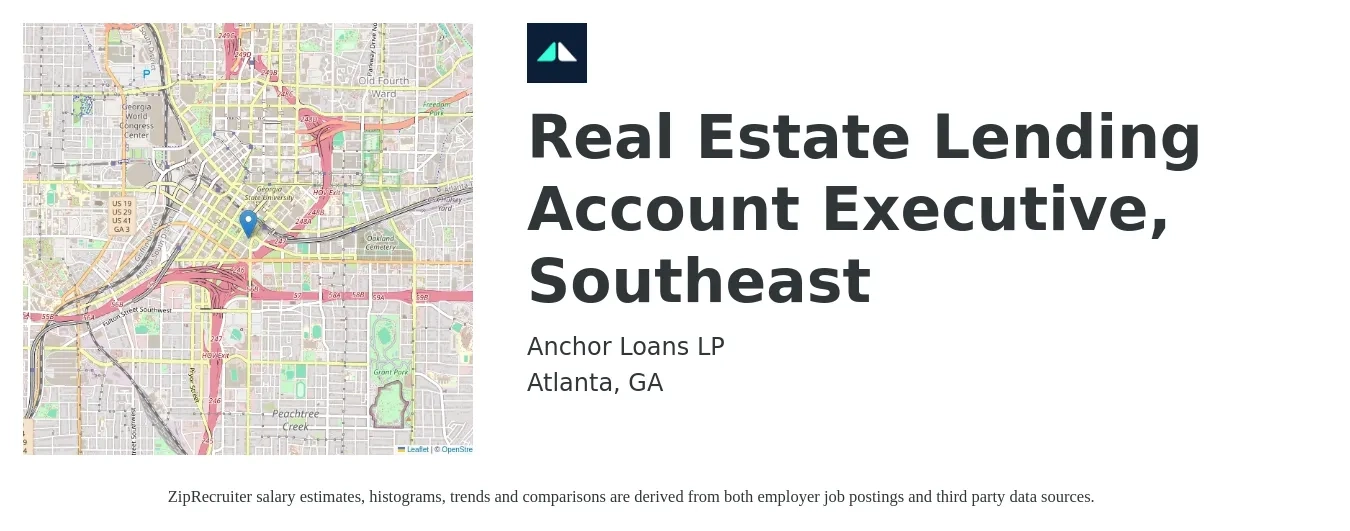 Anchor Loans LP job posting for a Real Estate Lending Account Executive, Southeast in Atlanta, GA with a salary of $51,900 to $91,400 Yearly with a map of Atlanta location.