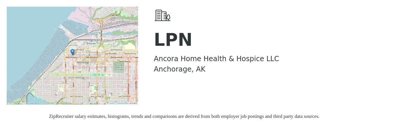 Ancora Home Health & Hospice LLC job posting for a LPN in Anchorage, AK with a salary of $26 to $36 Hourly with a map of Anchorage location.