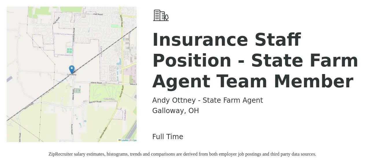 Andy Ottney - State Farm Agent job posting for a Insurance Staff Position - State Farm Agent Team Member in Galloway, OH with a salary of $16 to $46 Hourly with a map of Galloway location.