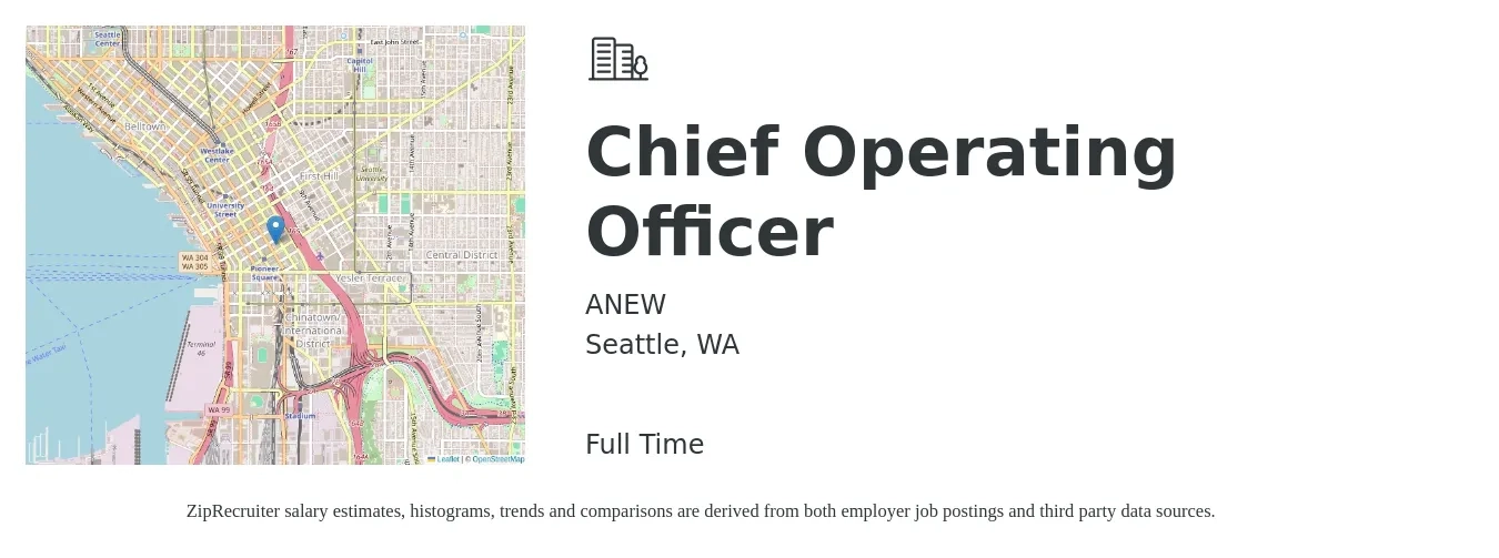ANEW job posting for a Chief Operating Officer in Seattle, WA with a salary of $95,000 to $101,825 Yearly with a map of Seattle location.