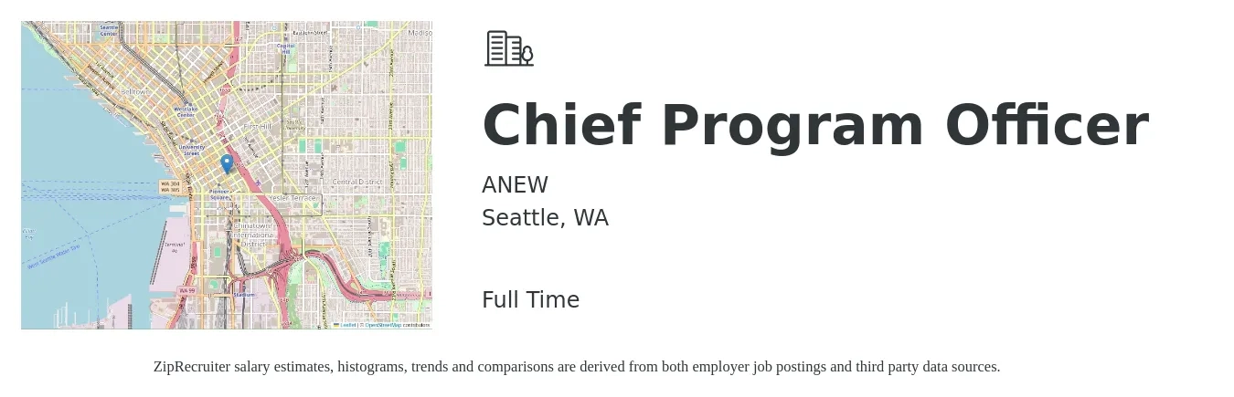 ANEW job posting for a Chief Program Officer in Seattle, WA with a salary of $95,000 to $101,825 Yearly with a map of Seattle location.