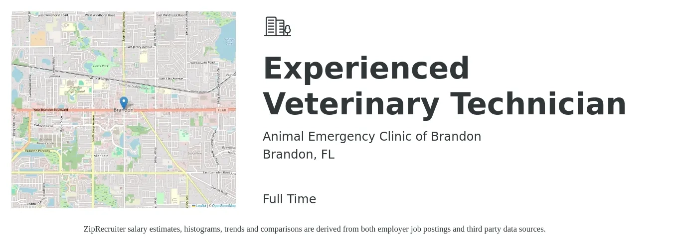 Animal Emergency Clinic of Brandon job posting for a Experienced Veterinary Technician in Brandon, FL with a salary of $18 to $23 Hourly with a map of Brandon location.