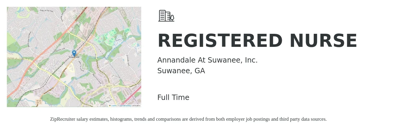 Annandale At Suwanee, Inc. job posting for a REGISTERED NURSE in Suwanee, GA with a salary of $30 to $48 Hourly with a map of Suwanee location.