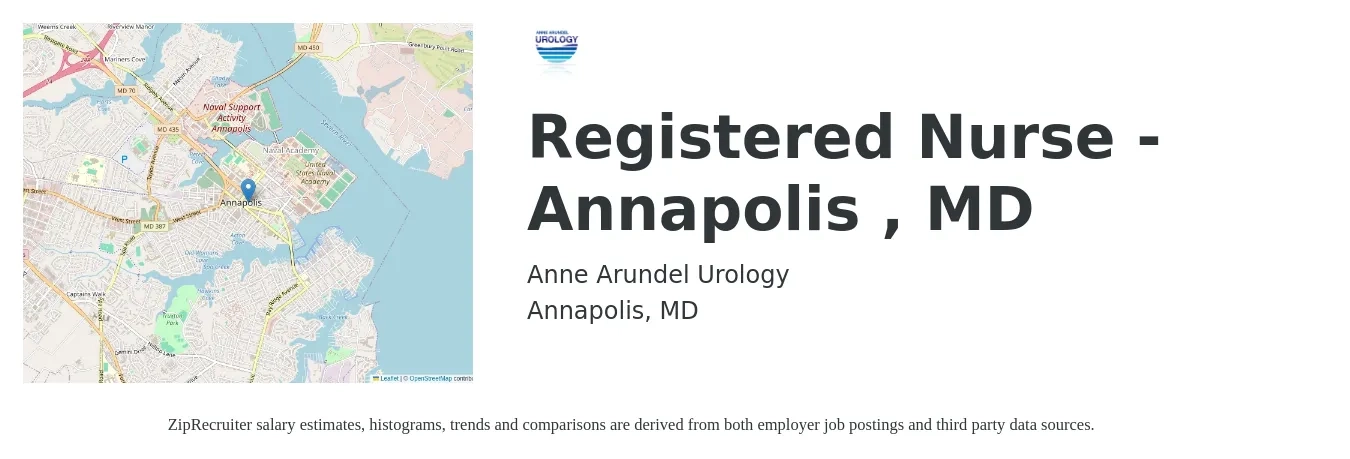 Anne Arundel Urology job posting for a Registered Nurse -Annapolis , MD in Annapolis, MD with a salary of $32 to $52 Hourly with a map of Annapolis location.
