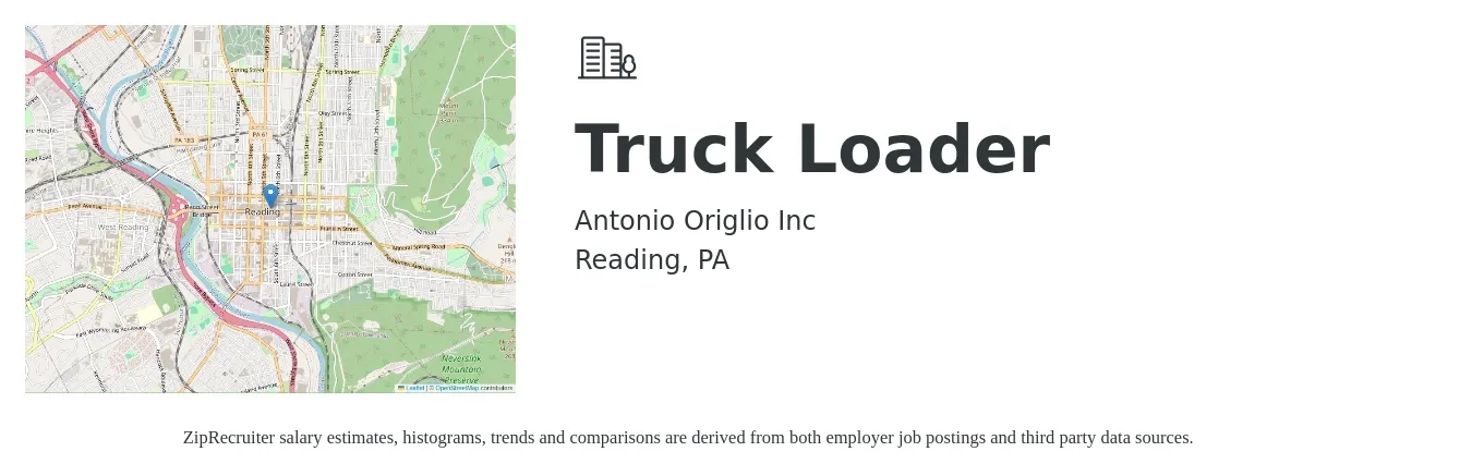 Antonio Origlio Inc job posting for a Truck Loader in Reading, PA with a salary of $16 to $19 Hourly with a map of Reading location.