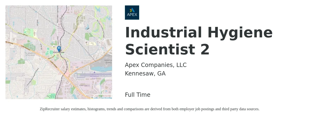 Apex Companies, LLC job posting for a Industrial Hygiene Scientist 2 in Kennesaw, GA with a salary of $69,300 to $91,000 Yearly with a map of Kennesaw location.
