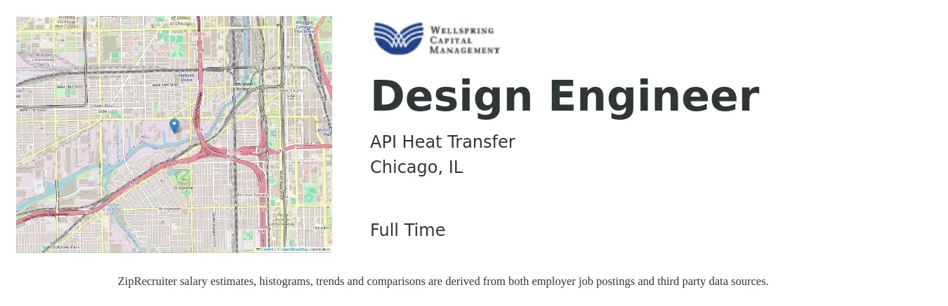 API Heat Transfer job posting for a Design Engineer in Chicago, IL with a salary of $70,000 to $101,500 Yearly with a map of Chicago location.
