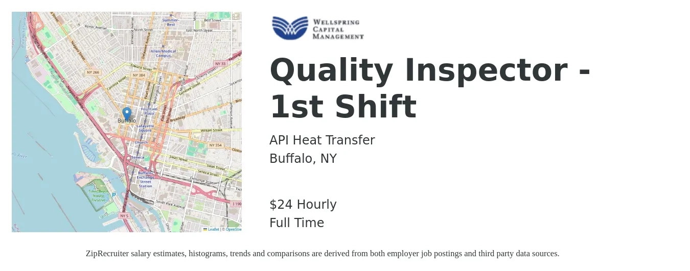 API Heat Transfer job posting for a Quality Inspector - 1st Shift in Buffalo, NY with a salary of $25 Hourly with a map of Buffalo location.