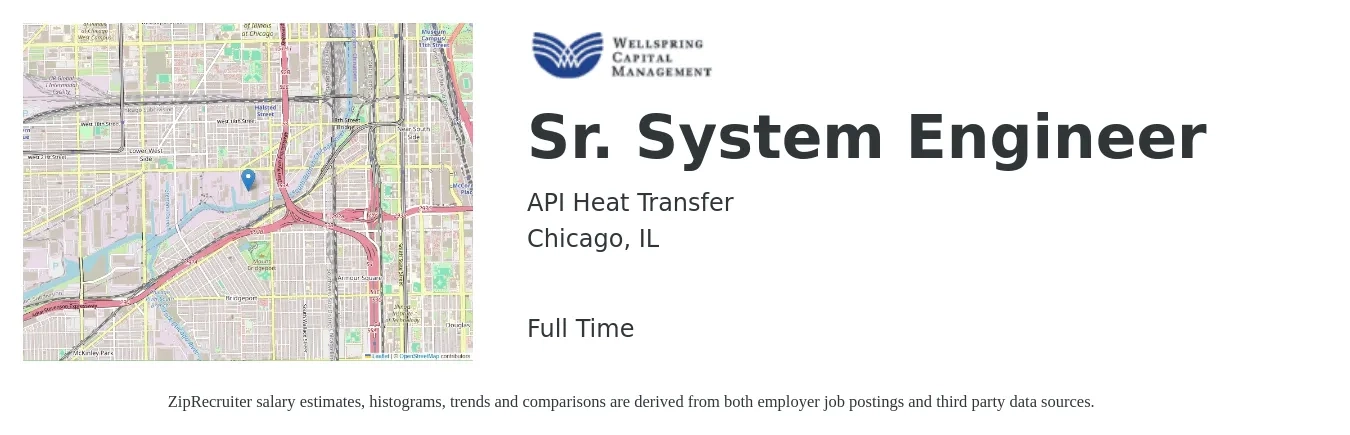 API Heat Transfer job posting for a Sr. System Engineer in Chicago, IL with a salary of $107,600 to $147,300 Yearly with a map of Chicago location.