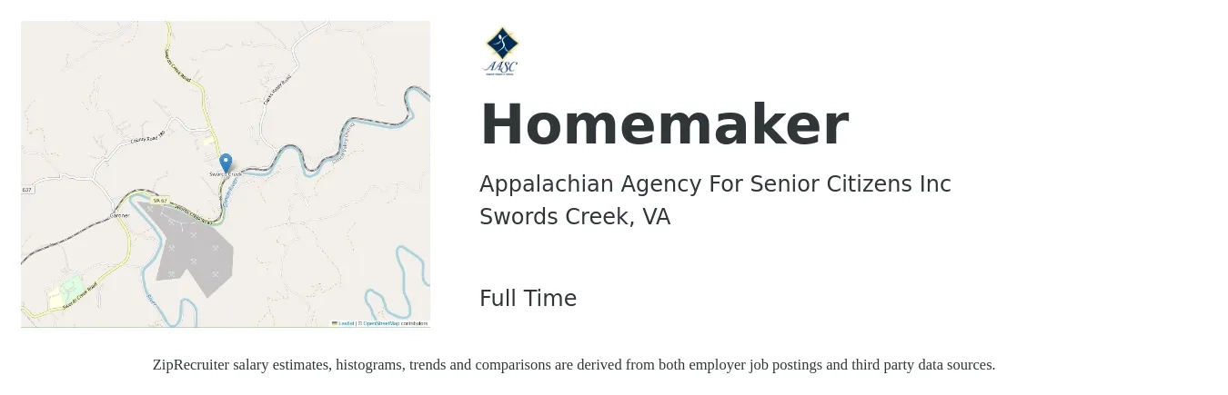 Appalachian Agency For Senior Citizens Inc job posting for a Homemaker in Swords Creek, VA with a salary of $12 to $16 Hourly with a map of Swords Creek location.
