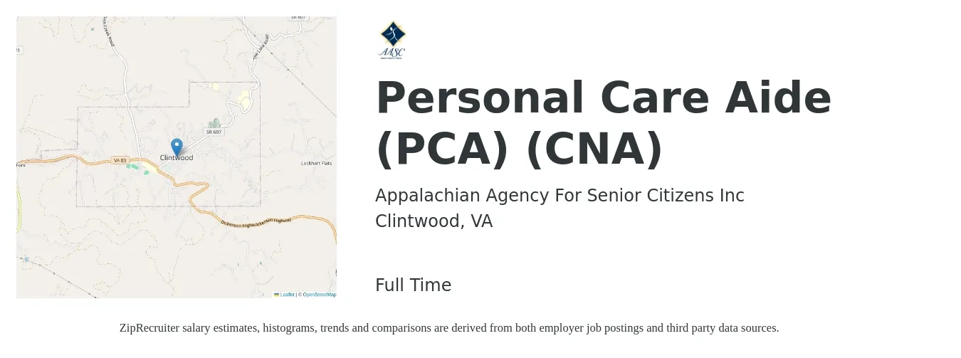 Appalachian Agency For Senior Citizens Inc job posting for a Personal Care Aide (PCA) (CNA) in Clintwood, VA with a salary of $12 to $16 Hourly with a map of Clintwood location.