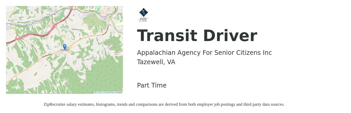 Appalachian Agency For Senior Citizens Inc job posting for a Transit Driver in Tazewell, VA with a salary of $16 to $20 Hourly with a map of Tazewell location.
