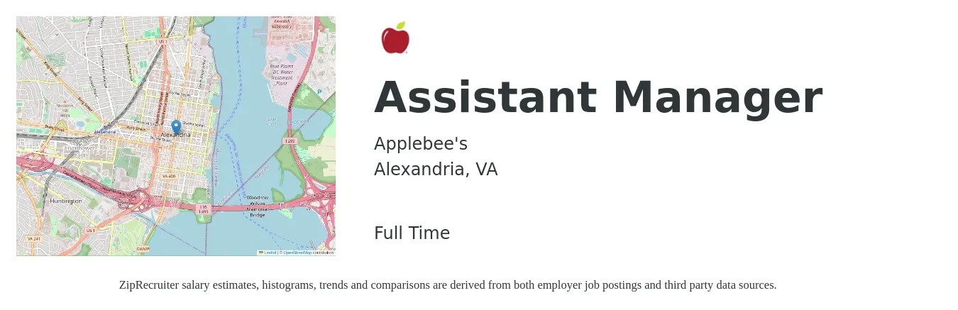 Applebee's job posting for a Assistant Manager in Alexandria, VA with a salary of $16 to $24 Hourly with a map of Alexandria location.
