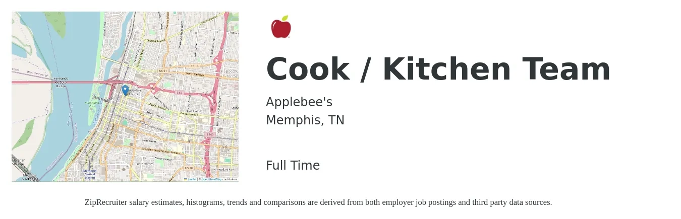 Applebee's job posting for a Cook / Kitchen Team in Memphis, TN with a salary of $11 to $14 Hourly with a map of Memphis location.