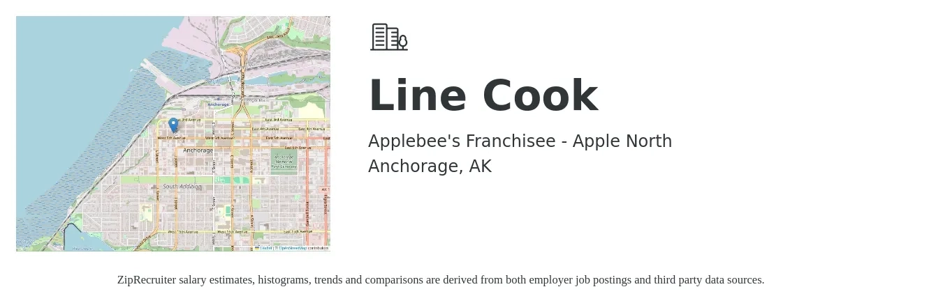 Applebee's Franchisee - Apple North job posting for a Line Cook in Anchorage, AK with a salary of $16 to $20 Hourly with a map of Anchorage location.