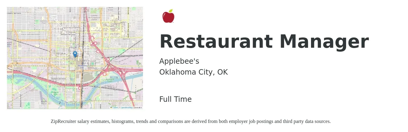 Applebee's job posting for a Restaurant Manager in Oklahoma City, OK with a salary of $35,800 to $50,600 Yearly with a map of Oklahoma City location.