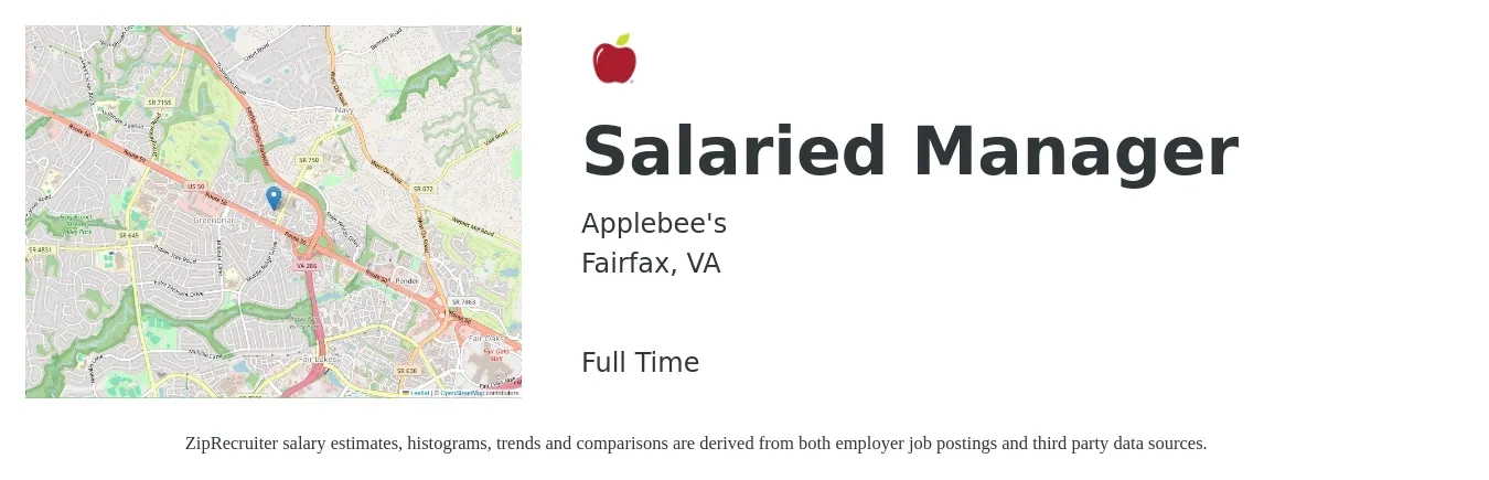 Applebee's job posting for a Salaried Manager in Fairfax, VA with a salary of $17 to $25 Hourly with a map of Fairfax location.