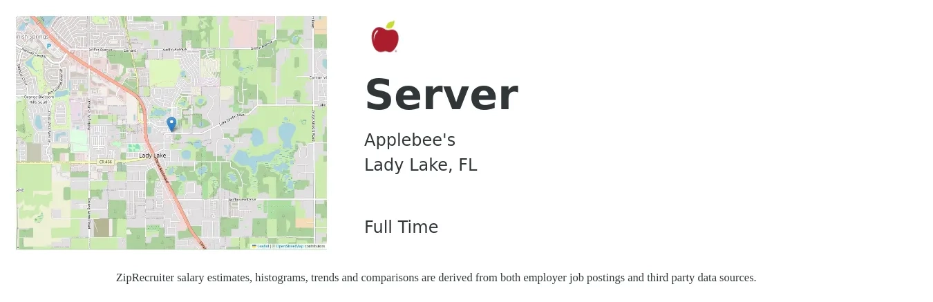 Applebee's job posting for a Server in Lady Lake, FL with a salary of $10 to $16 Hourly with a map of Lady Lake location.