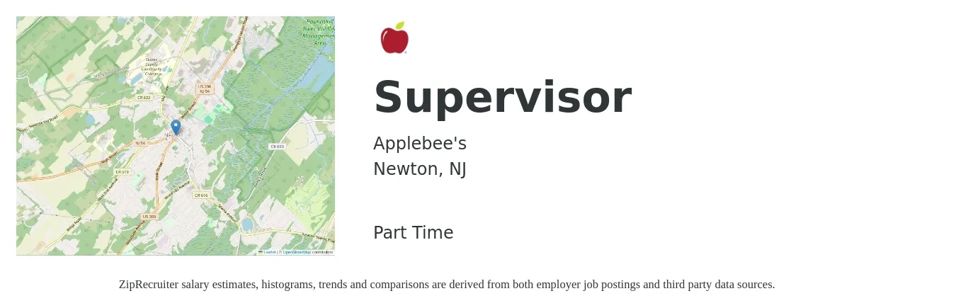 Applebee's job posting for a Supervisor in Newton, NJ with a salary of $16 to $20 Hourly with a map of Newton location.