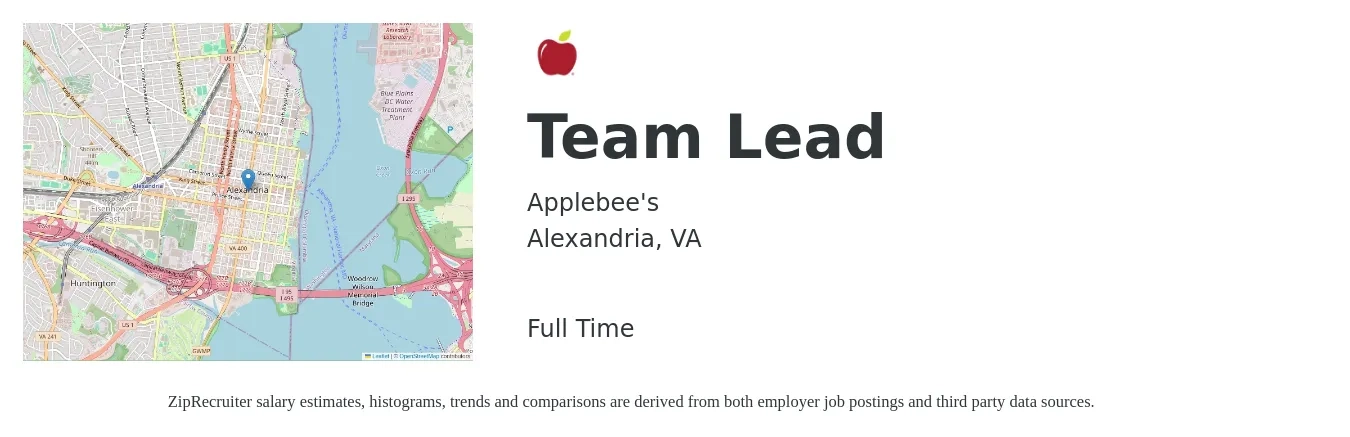 Applebee's job posting for a Team Lead in Alexandria, VA with a salary of $16 to $24 Hourly with a map of Alexandria location.